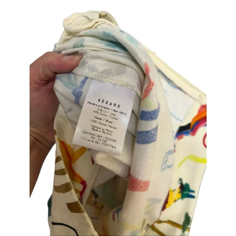 Sézane x G.Kero collab/ Jensen Trouser colorful animal print Cotton/Linen 34 S