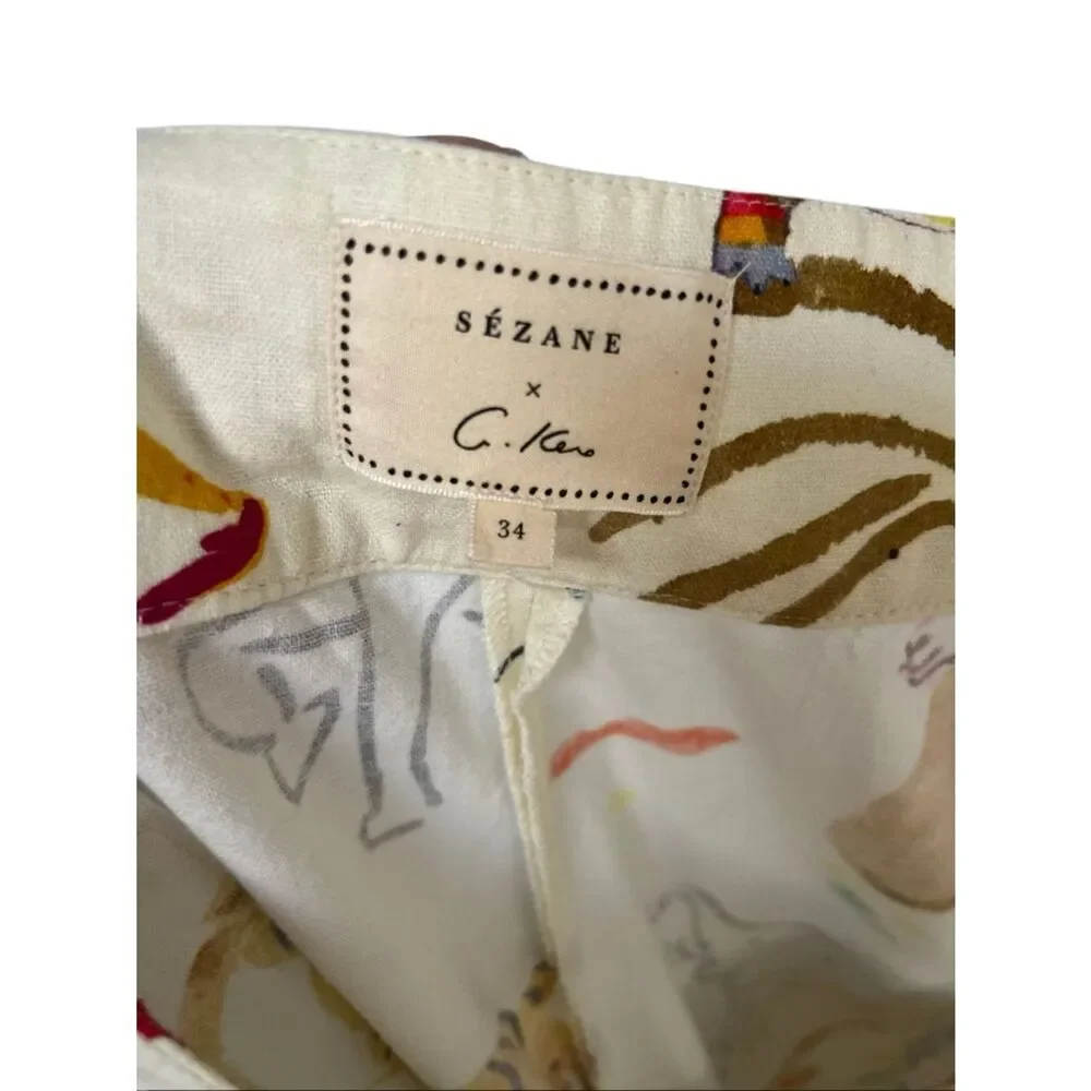 Sézane x G.Kero collab/ Jensen Trouser colorful animal print Cotton/Linen 34 S