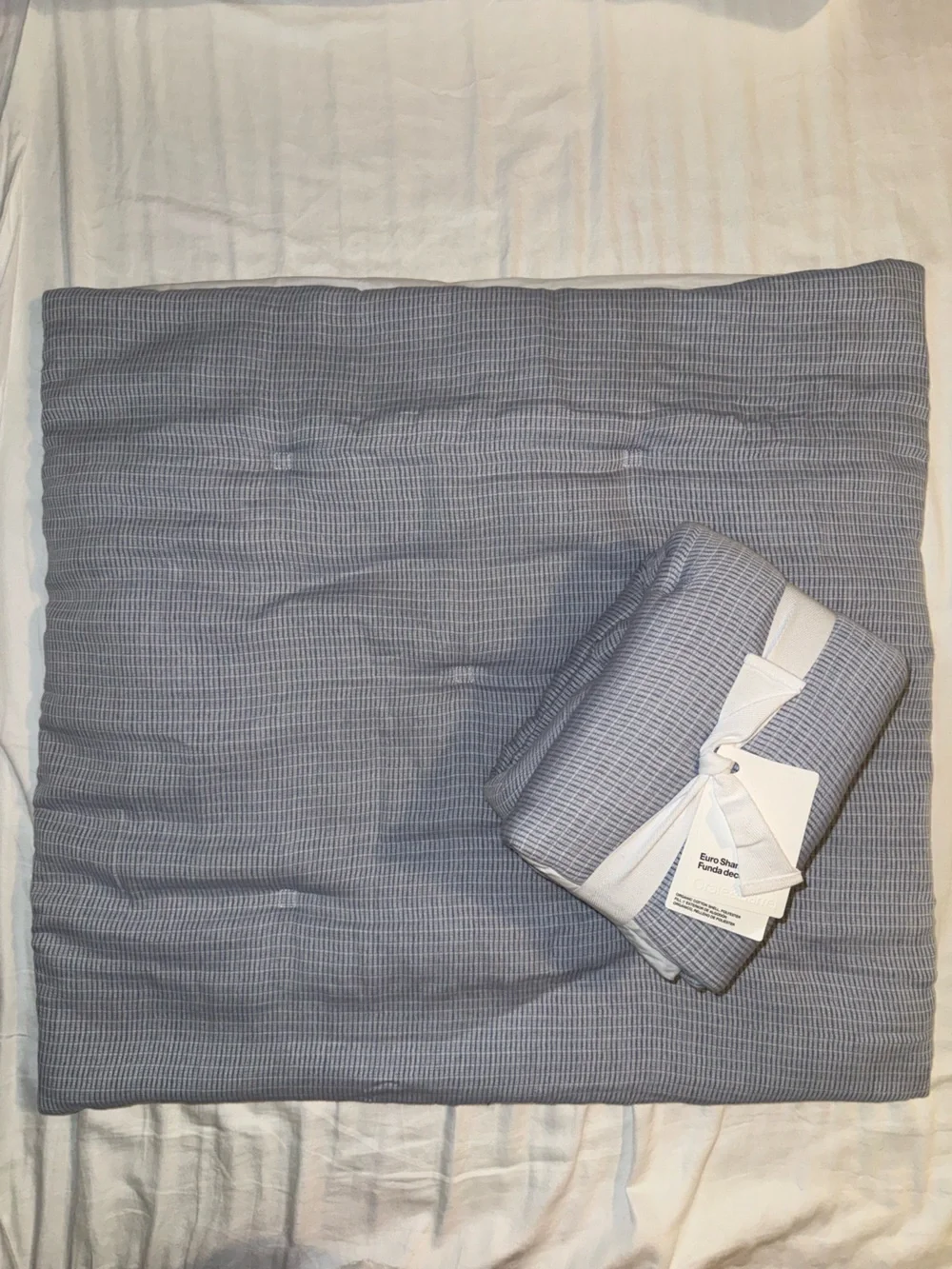 Crate&Barrel Light Blue Euro Sham with Subtle Grid