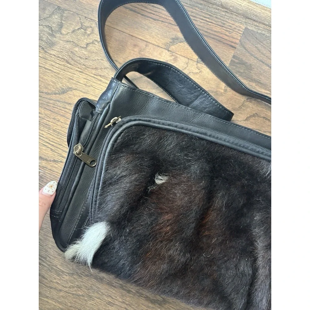 EKA Genuine Leather Satchel‎ Bag Fur Black Western Boho Vintage Legacy Leather