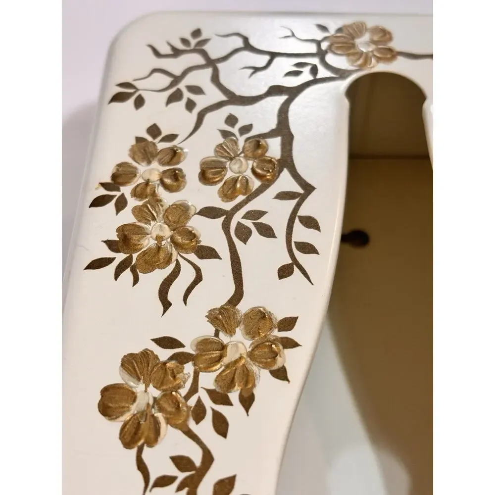 Vintage 70s Ransburg Metal Gold Floral Tissue Kleenex Box Dispenser Wall Mount