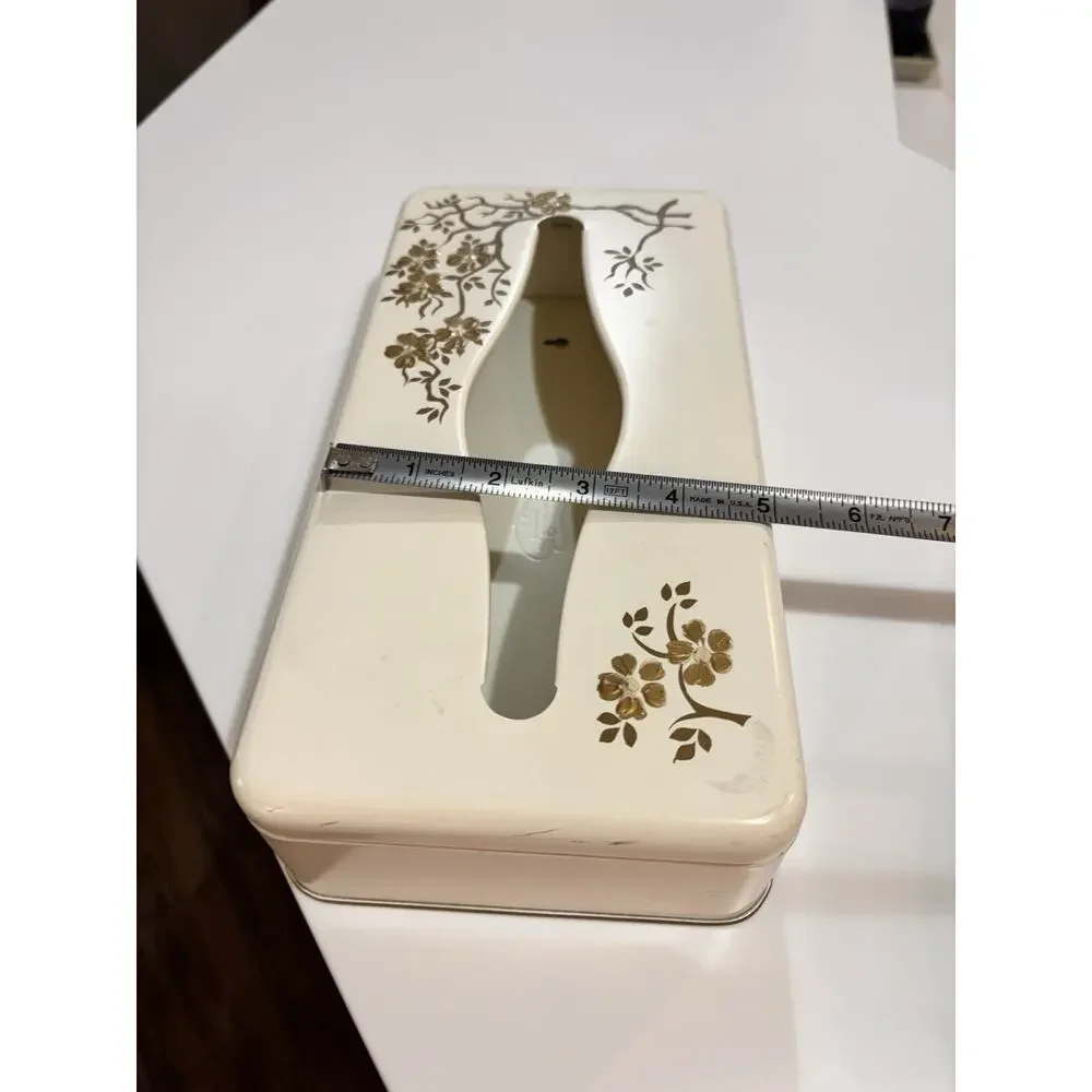 Vintage 70s Ransburg Metal Gold Floral Tissue Kleenex Box Dispenser Wall Mount