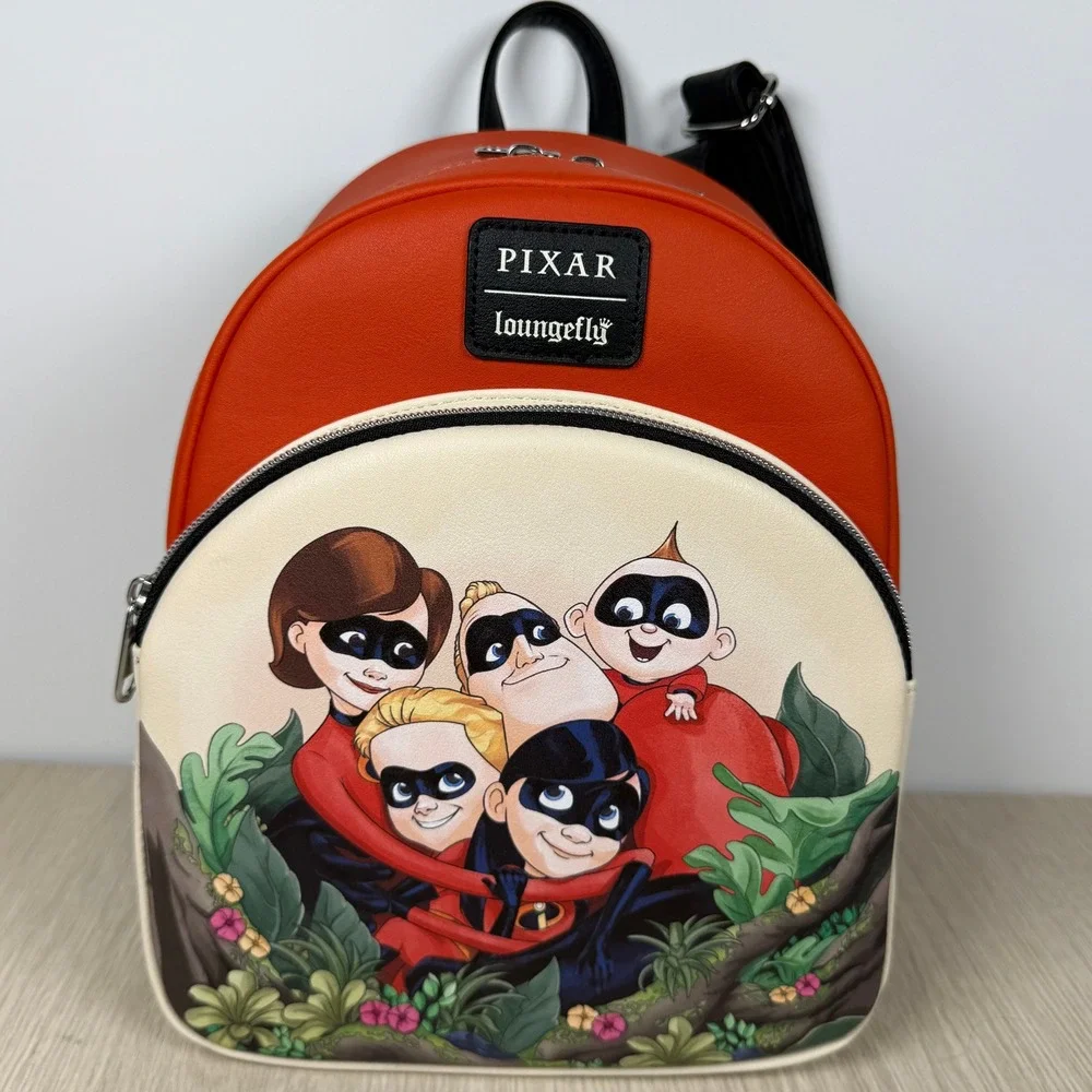 Loungefly Pixar The Incredibles Family Jungle Mini Backpack Orange Cream New