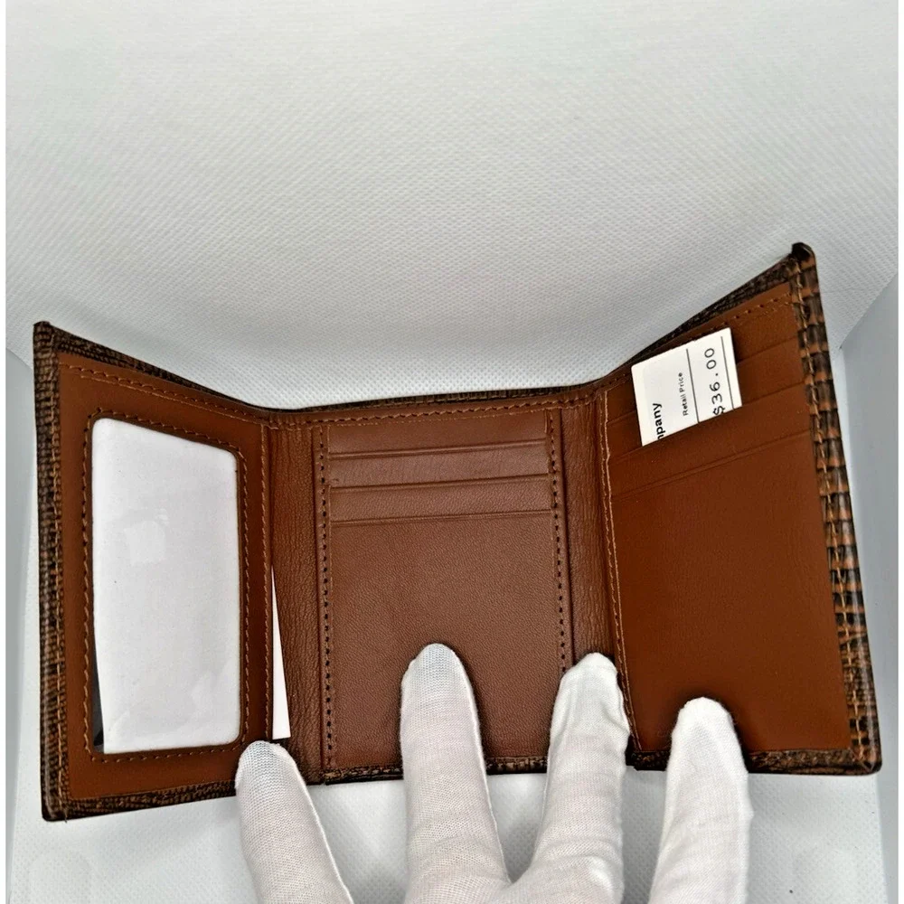 Ranger Belt Co Mens Brown Lizard Embossed Leather Trifold Wallet NIB Deadstock
