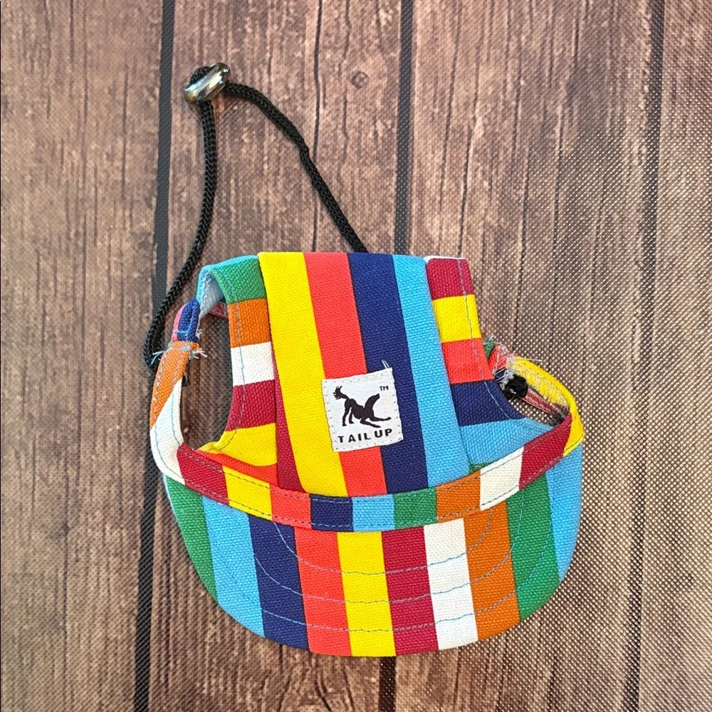 Tail Up Dog Hat with Ear Holes and Neck Strap