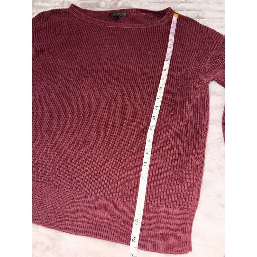 J. Crew Burgundy Round Neck Frayed Cuff Knit Sweater Women's Size S Baggy Grunge