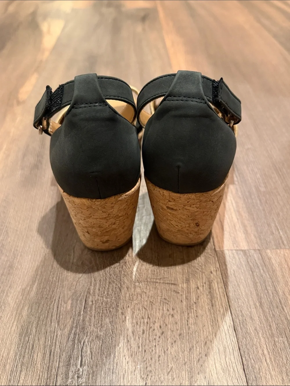 Naturalizer Black Ankle-Strap Cork Wedge Sandals