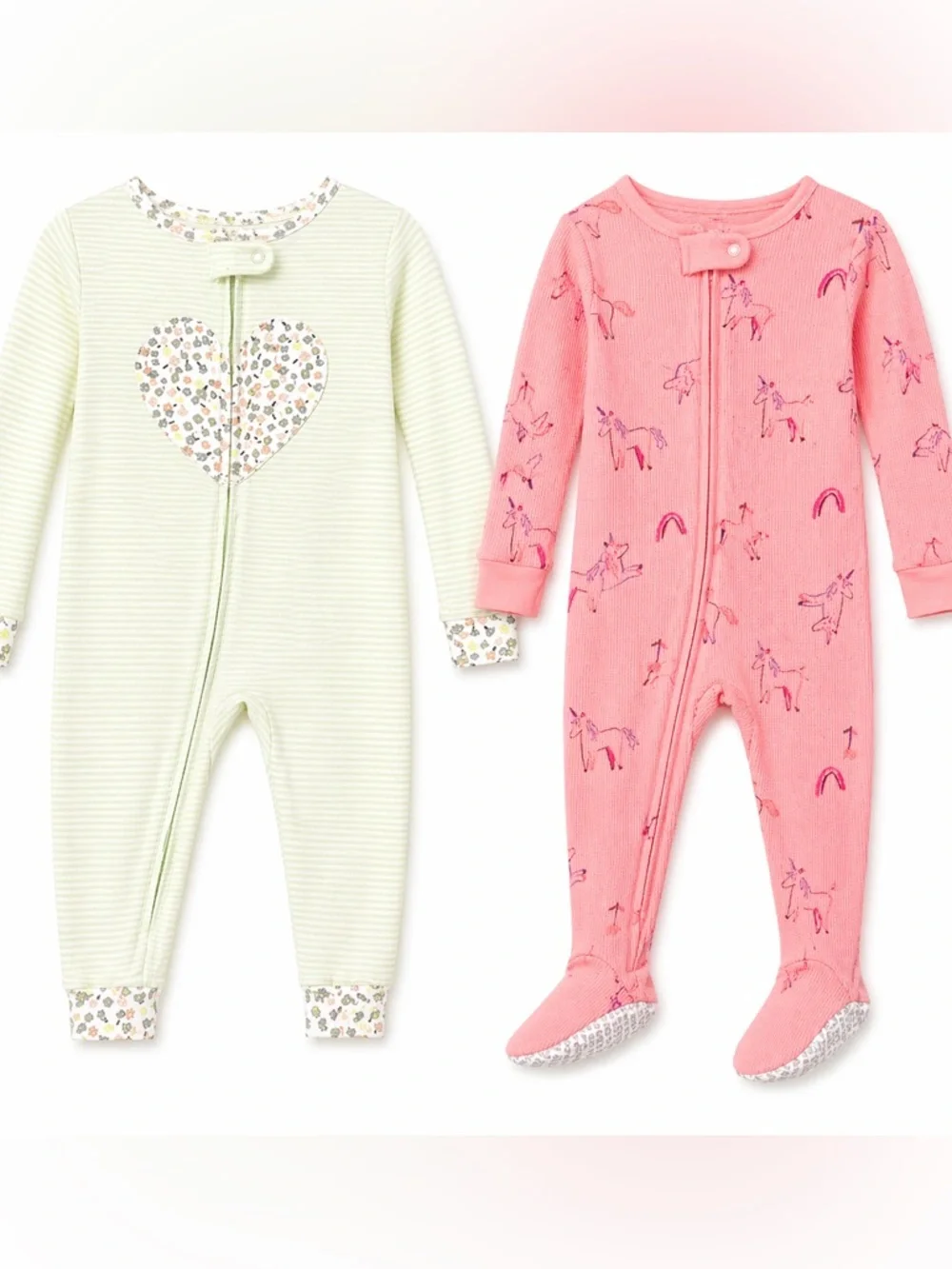 Carter’s Girls Pajama Bundle 3T Zip Sleeper Footie Unicorn + Zip‎ Romper No Feet