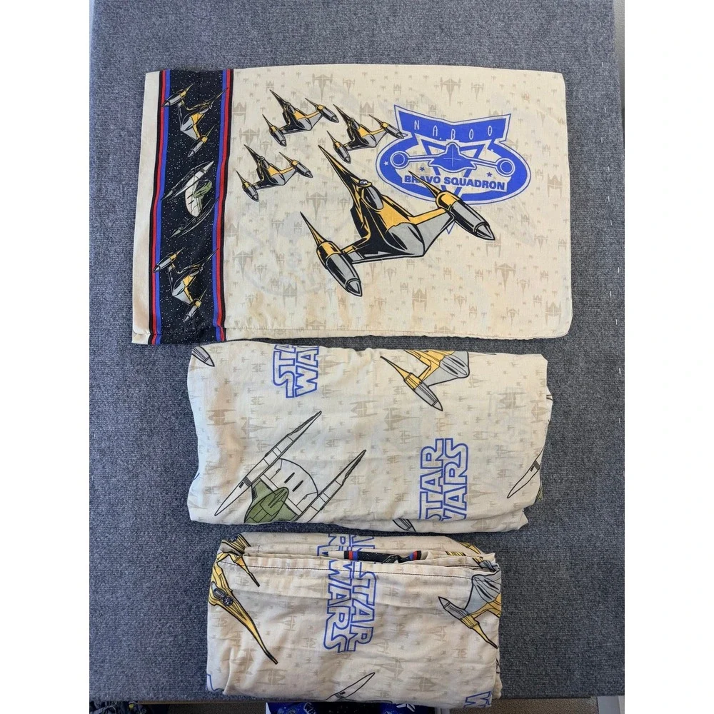 Star Wars Queen Bedding Sheet Set Naboo Bravo Squadron‎ Spaceships Vintage