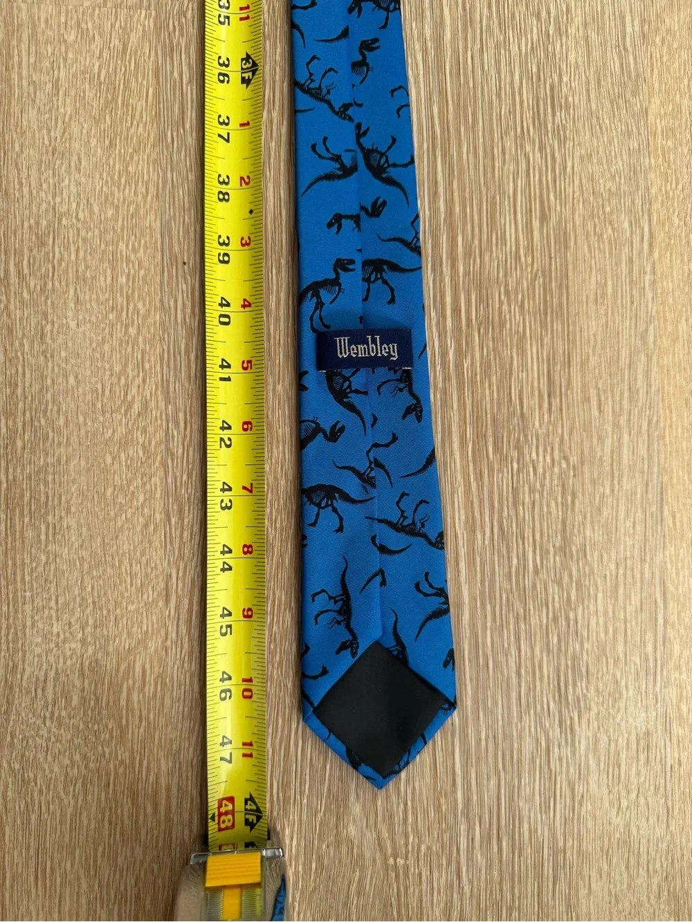 Wembley Blue Tie with Black Dinosaur Print