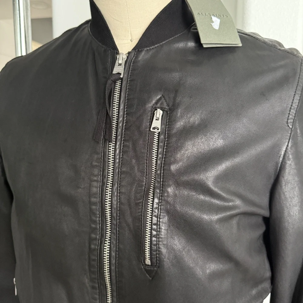 ALL SAINTS‎ X- SMALL Mens Black Leather NINO Bomber Jacket