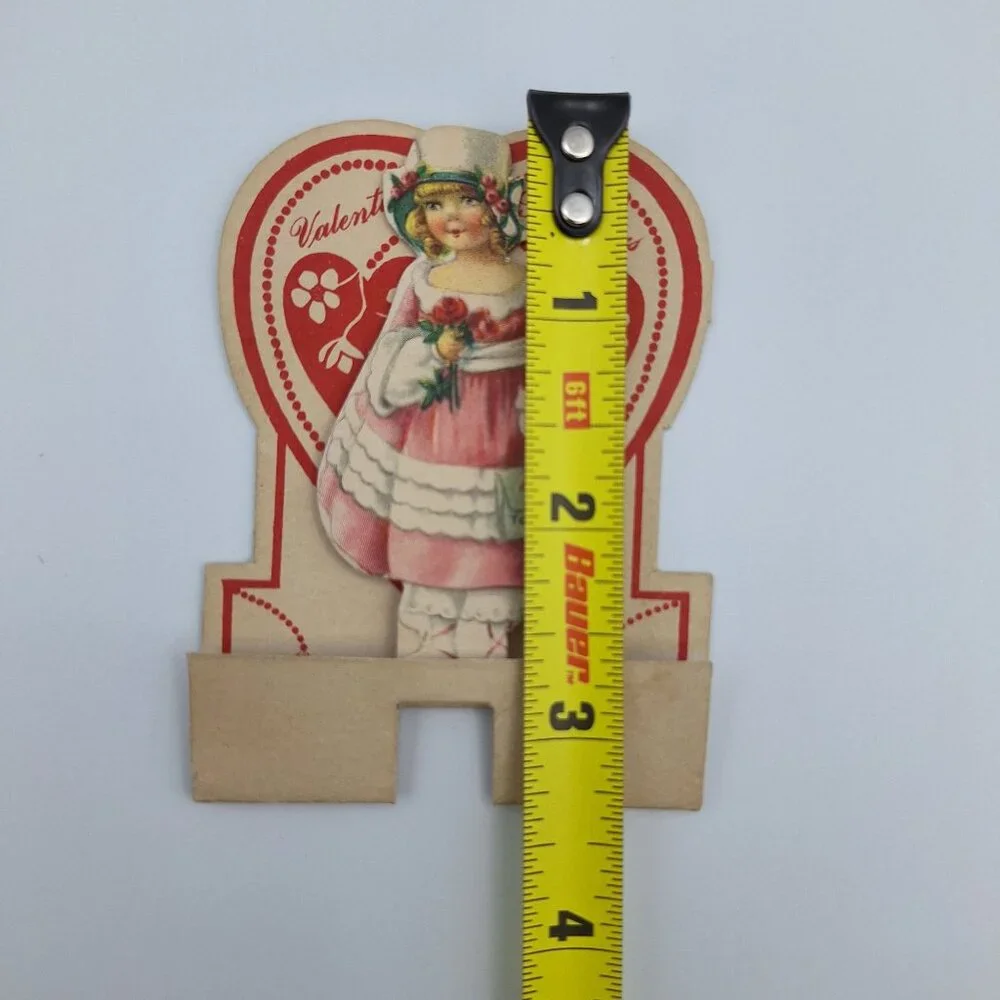 Vintage Valentines Day Card Pop-Up Stand-Up‎ Girl Heart Love Note Junk Journal