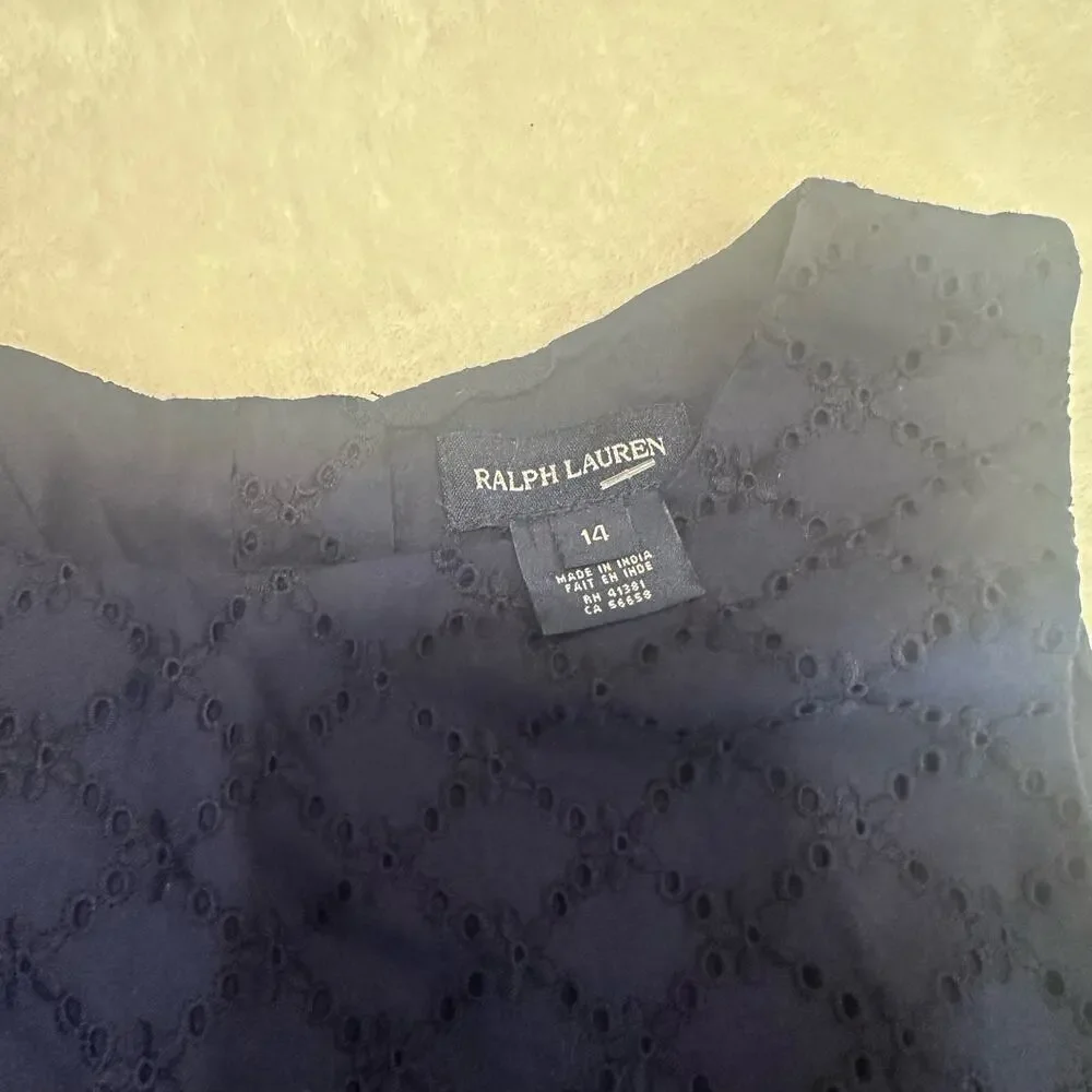 NEW Ralph Lauren Blue Eyelet Top sz 14 Sleeveless top Girls shirt