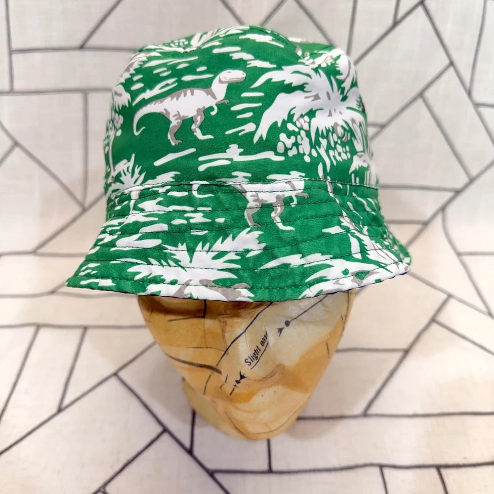 Hanna Andersson Reversible Bucket Hat Small Blue Green‎ Banana Dinosaur Print