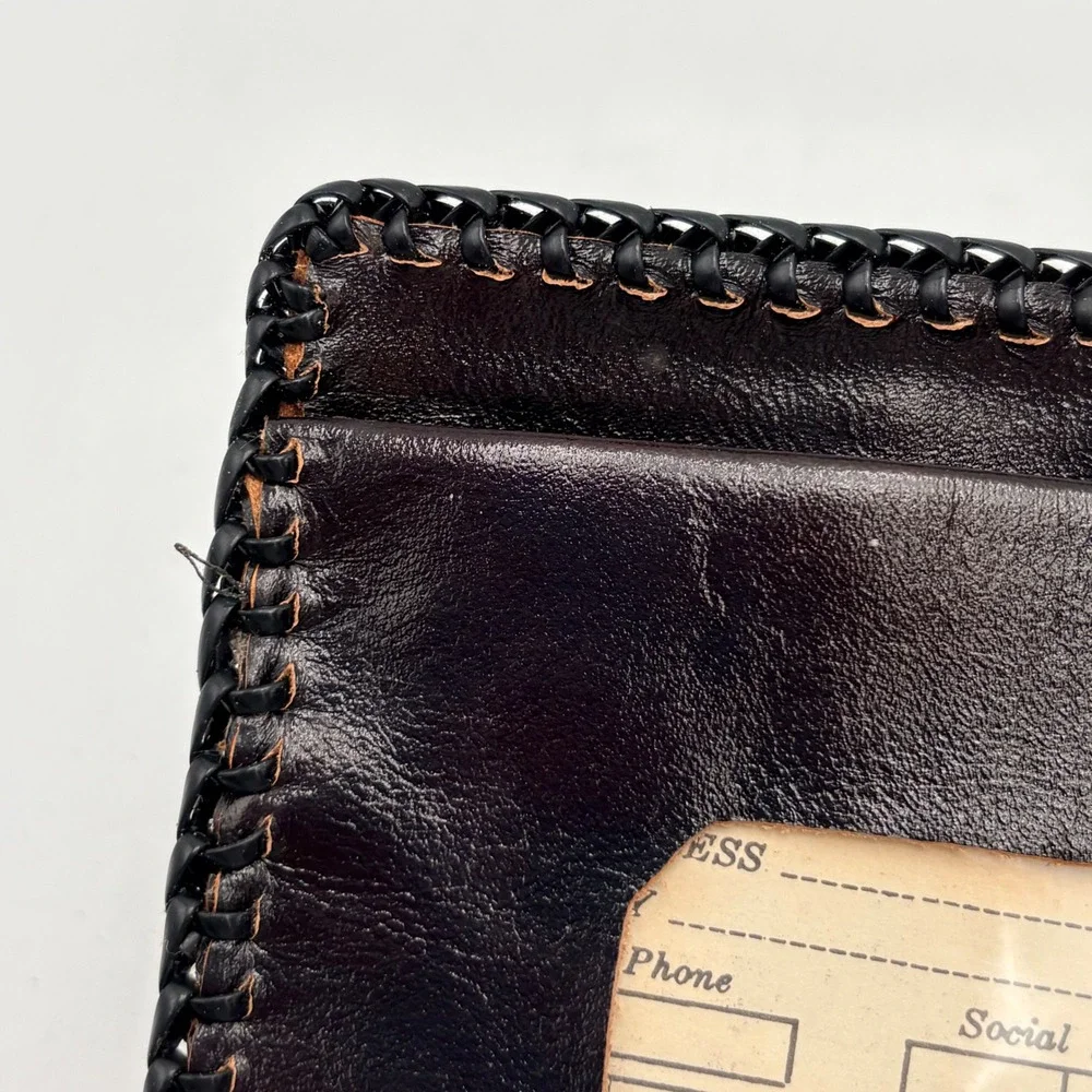 Vintage Hand Tooled Brown Leather‎ Trucker Wallet Bifold Semi Truck Whipstitch