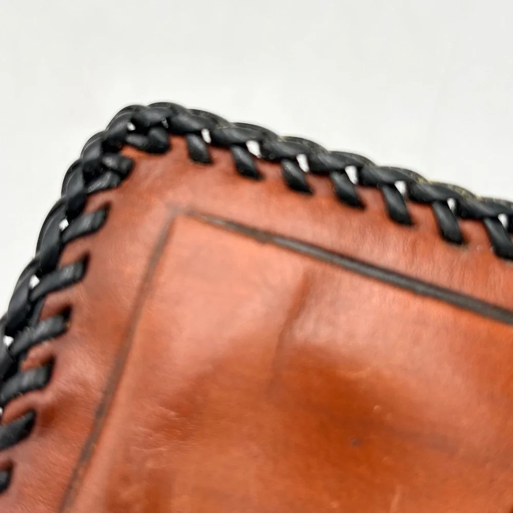 Vintage Hand Tooled Brown Leather‎ Trucker Wallet Bifold Semi Truck Whipstitch