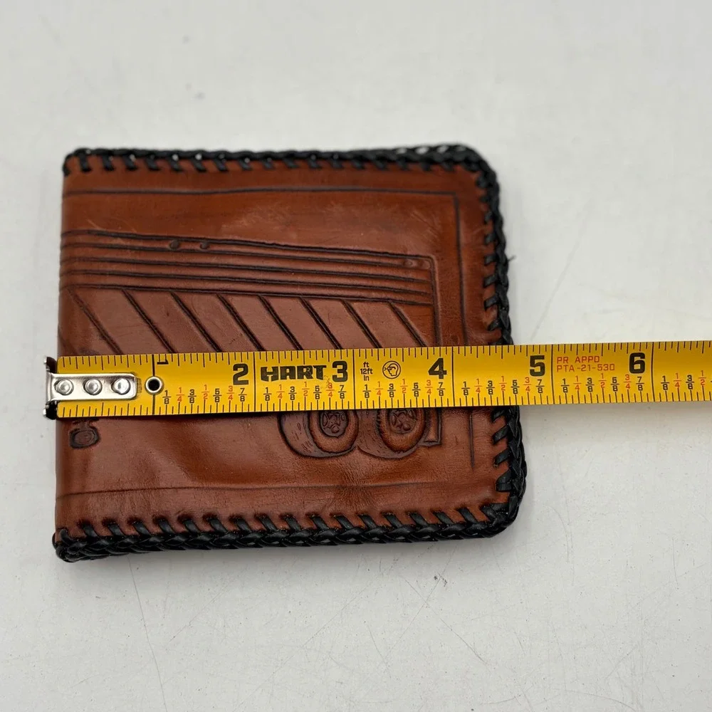 Vintage Hand Tooled Brown Leather‎ Trucker Wallet Bifold Semi Truck Whipstitch