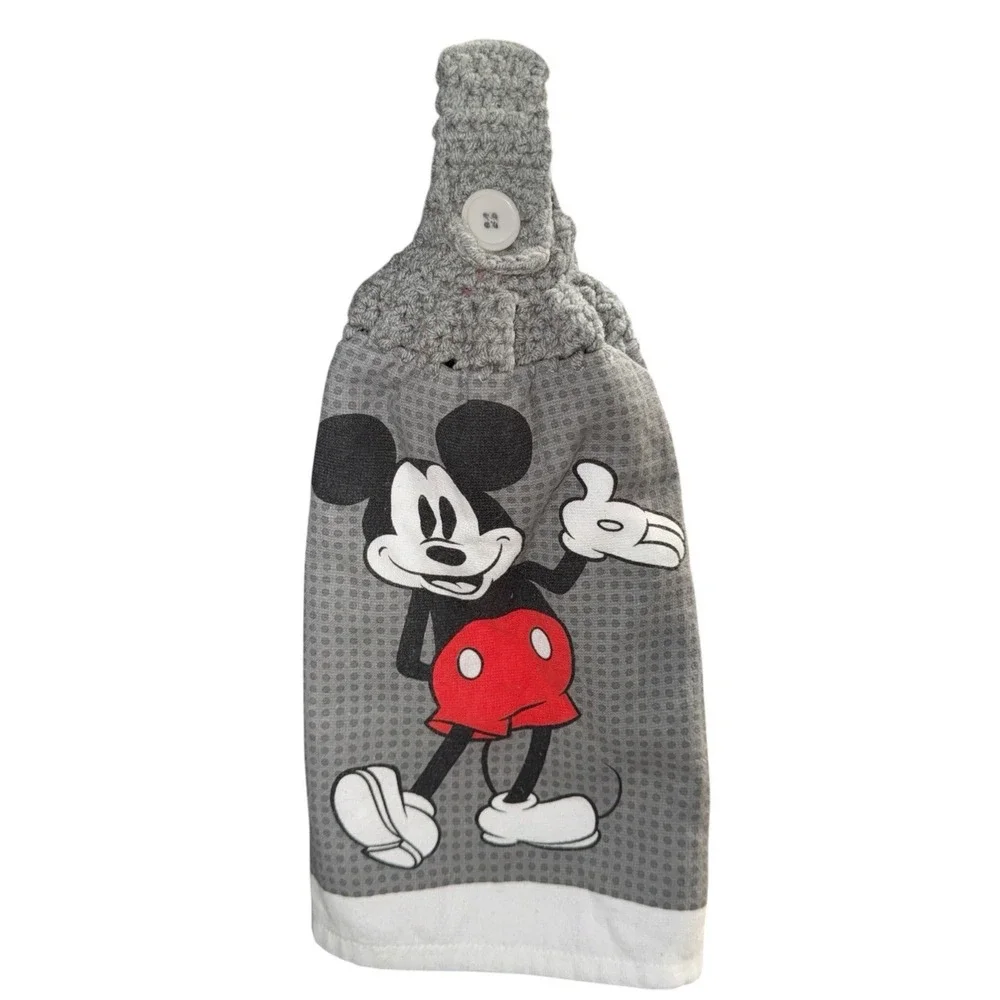 Disney Crochet Top Hanging Kitchen Mickey Mouse Towel Gray Top with‎ Gray Button