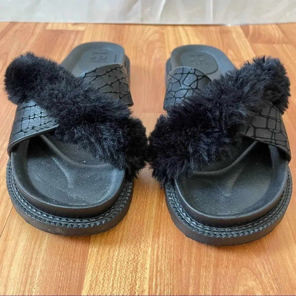 Joe’s Faux Fur black Comfort‎ Slide Sandals
