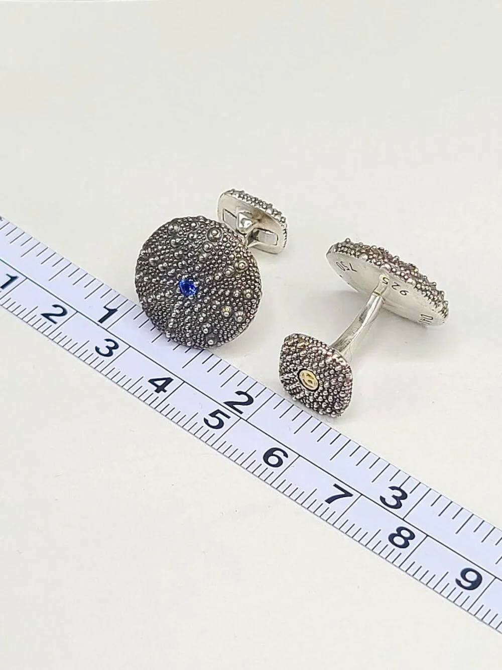 David Yurman Sea Urchin Cufflinks w/ Blue Sapphire & 18K Yellow Gold - RARE