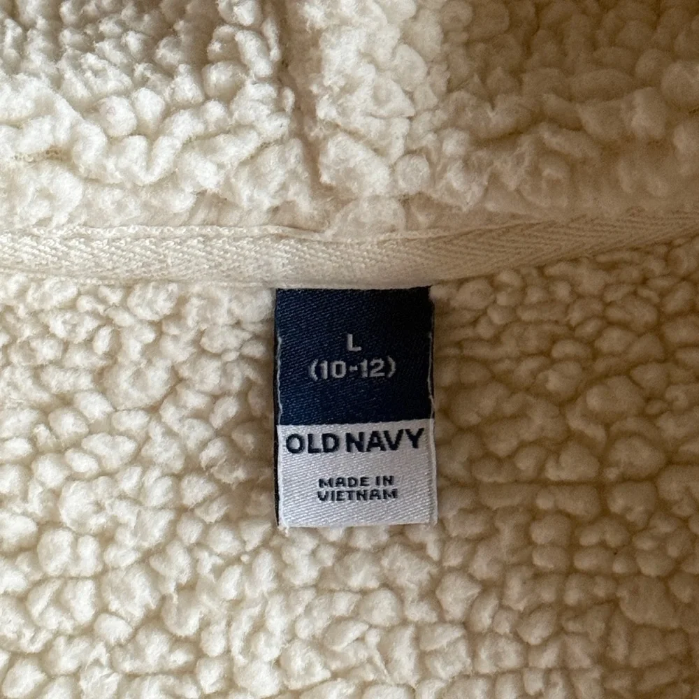OLD NAVY GIRLS SERPA LINED FULL ZIP HOODED JACKET FRONT POCKETS CREAM LG (10-12)