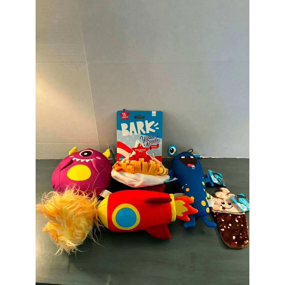 Bark Play On! Dog Toy Bundle Multi New Rocket Monster Float Treat Hider 6pc Set