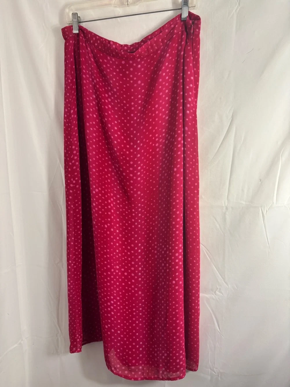 VTG‎ Fuschia Polka Dot Boho Funky Romantic Maxi Skirt Size L
