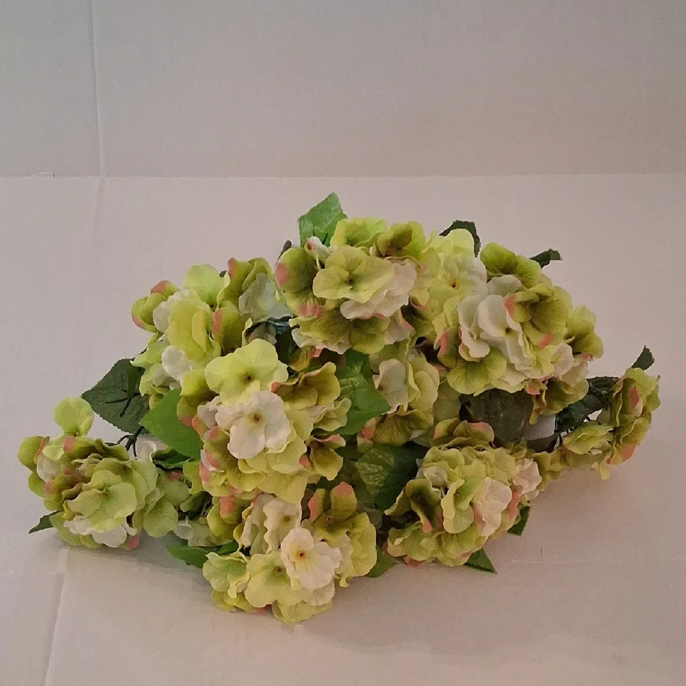 3 Individual Sets Green and White Hydrangea Faux Floral Arrangement
