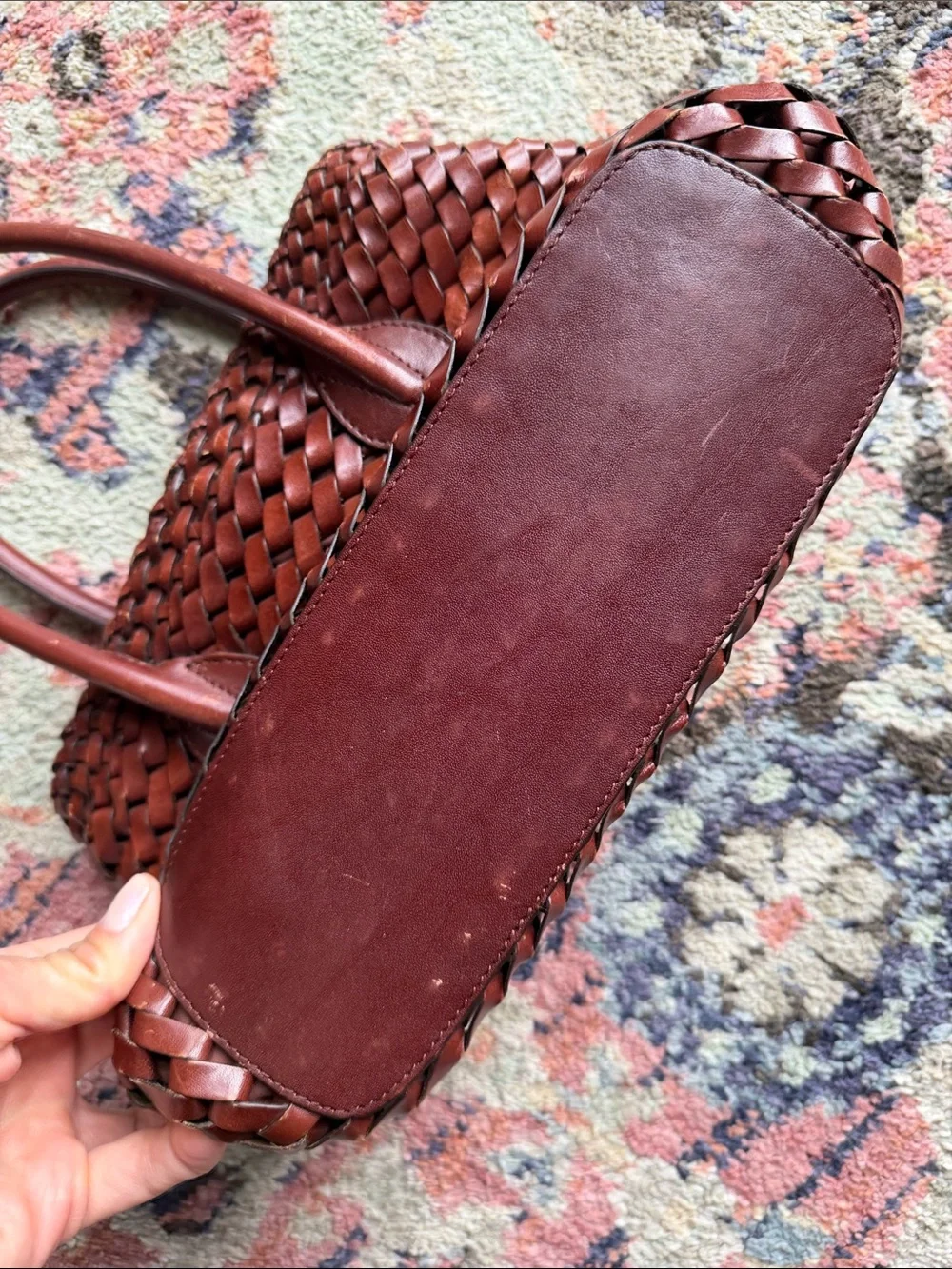 Vintage Fossil ZB8409 Genuine Woven Leather Tote Satchel Brown Cognac Handbag