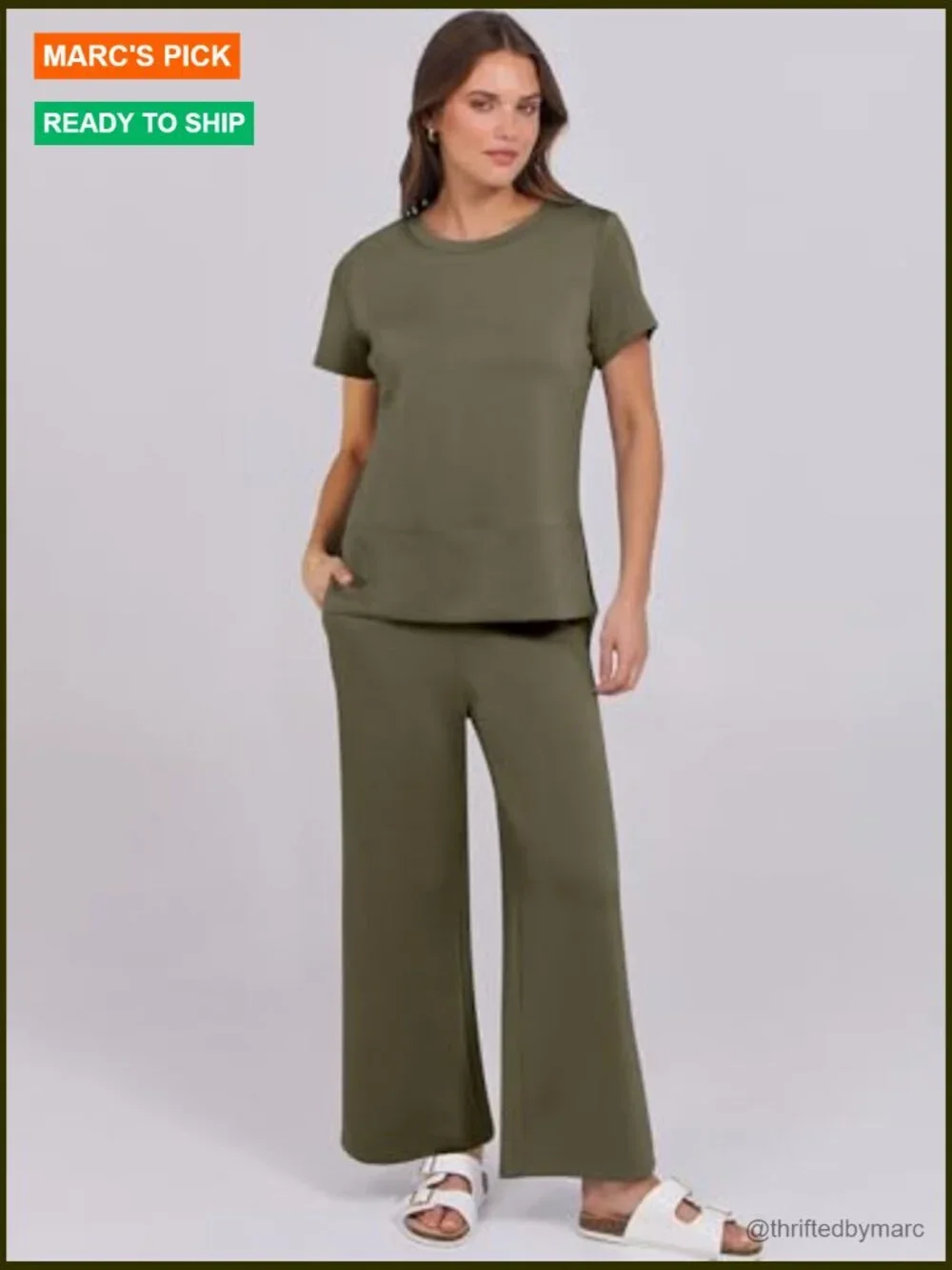 Loose Fit Two Piece Lounge Set Short Sleeve Wide Leg Tracksuit