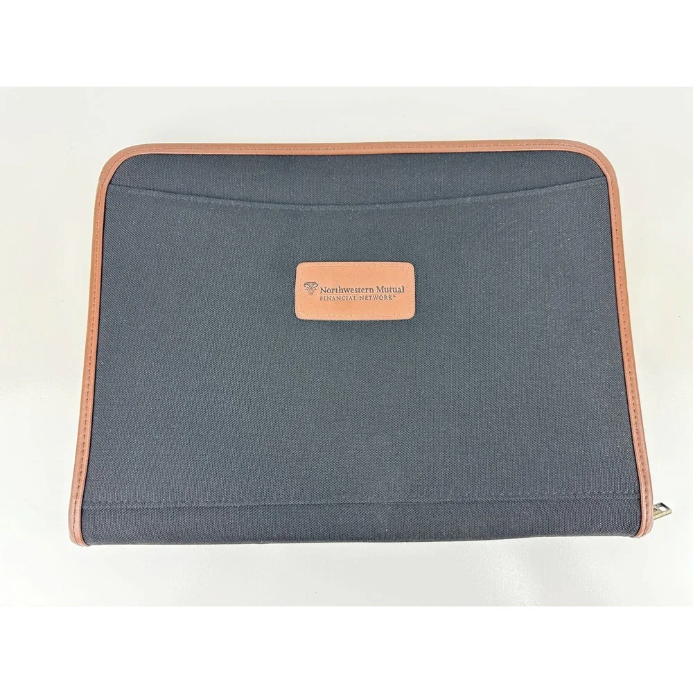 Leeds Northwestern Mutual Black Canvas Zip Around Portfolio Padfolio Organizer