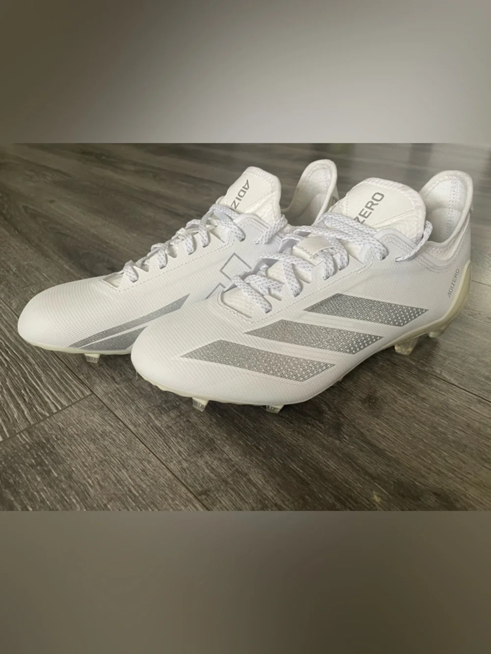 adidas White Soccer Cleats with Silver Stripes