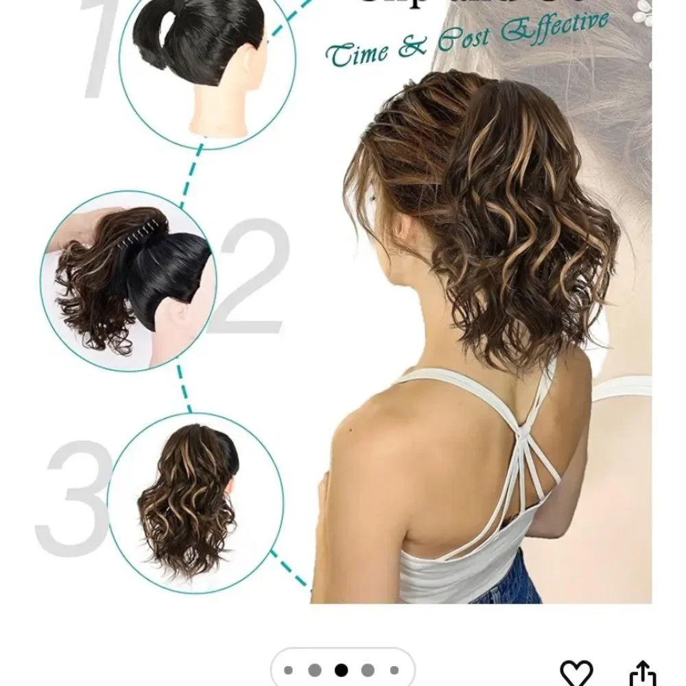 Ponytail Extension 12inch Natural Curly Wave Synthetic Hairpiece Highlight Claw