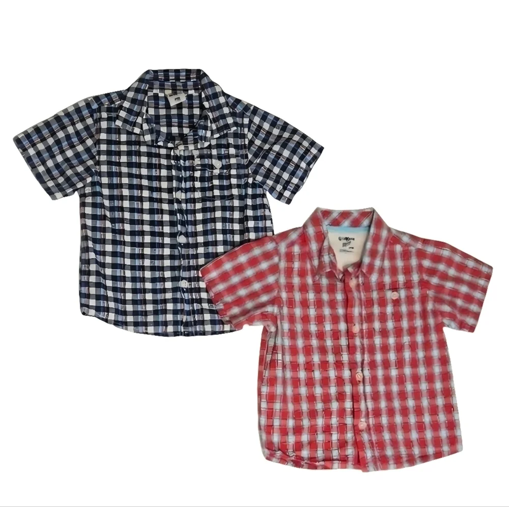 NEW Toddler Kids Classic Plaid Button Down Shirts - Blue and Red Bundle