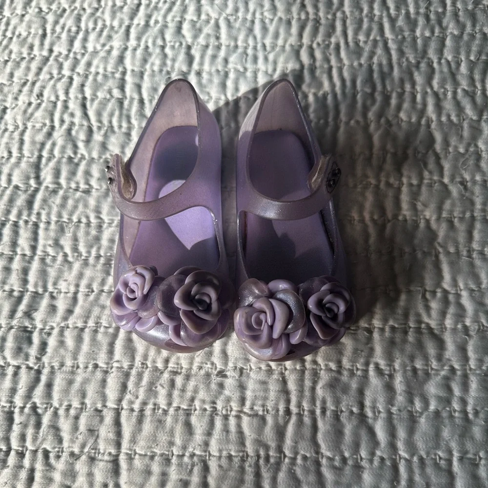 Mini Melissa Purple Jelly Mary Jane Shoes with Floral Appliques