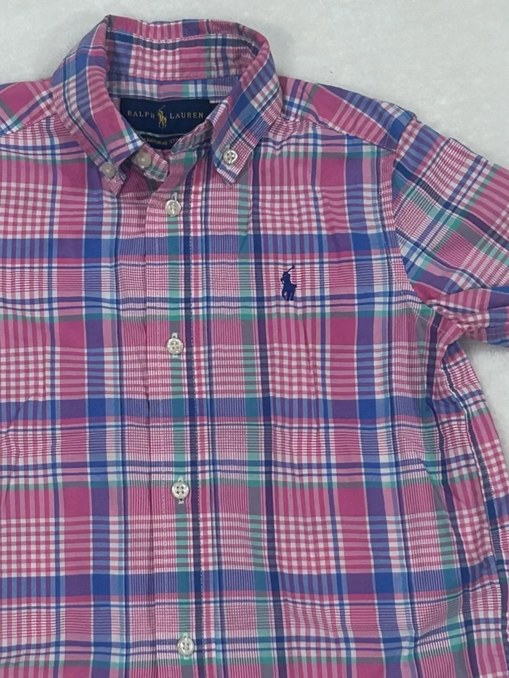 Ralph Lauren shirt button down pink plaid kid toddler boy 3T short sleeve preppy