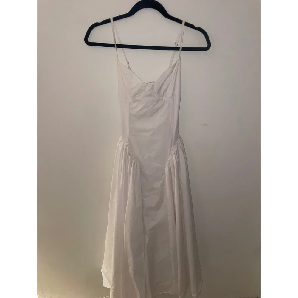 Babyboo Fashion White Corset Lace Up Back Midi Dress XS Pleated Full Skirt Sweet