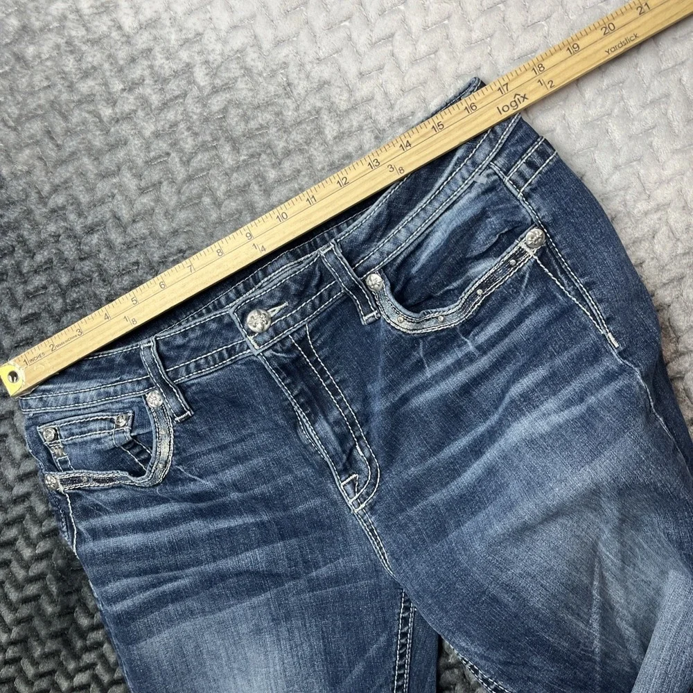 Miss Me Jeans Womens 34 Curvy Boot Rhinestone Embellished Flap Pocket W34 L 31