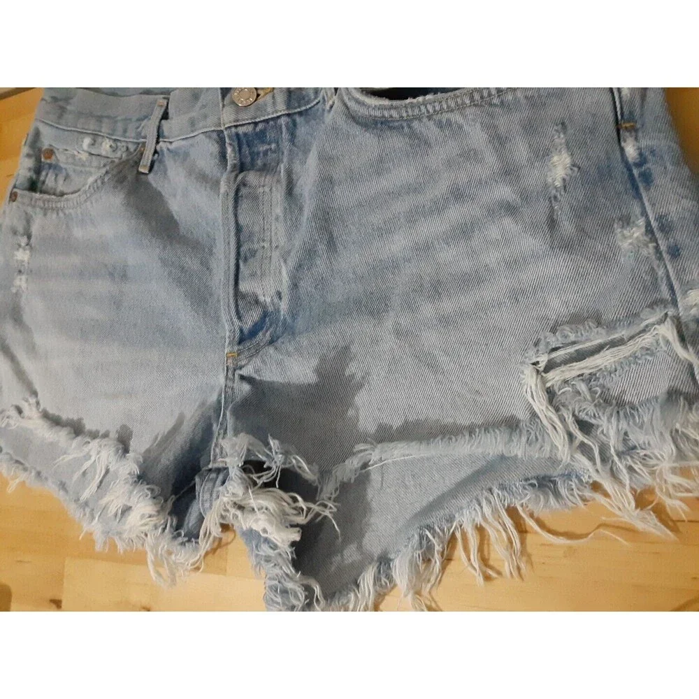 Agolde Parker Long Denim Fray Cutoff Shorts Women's 32x5 Light Blue A9010-811