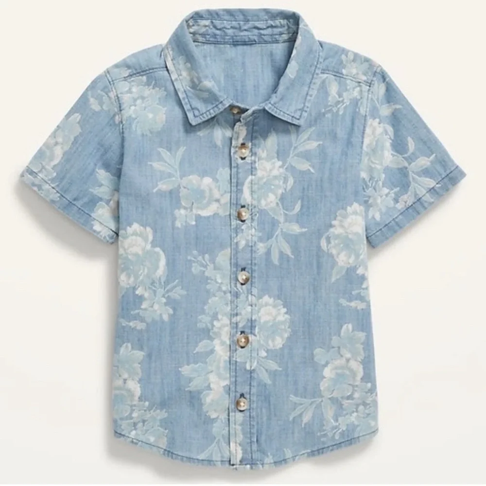 Old Navy Short-Sleeve Floral Chambray Shirt 6-12M