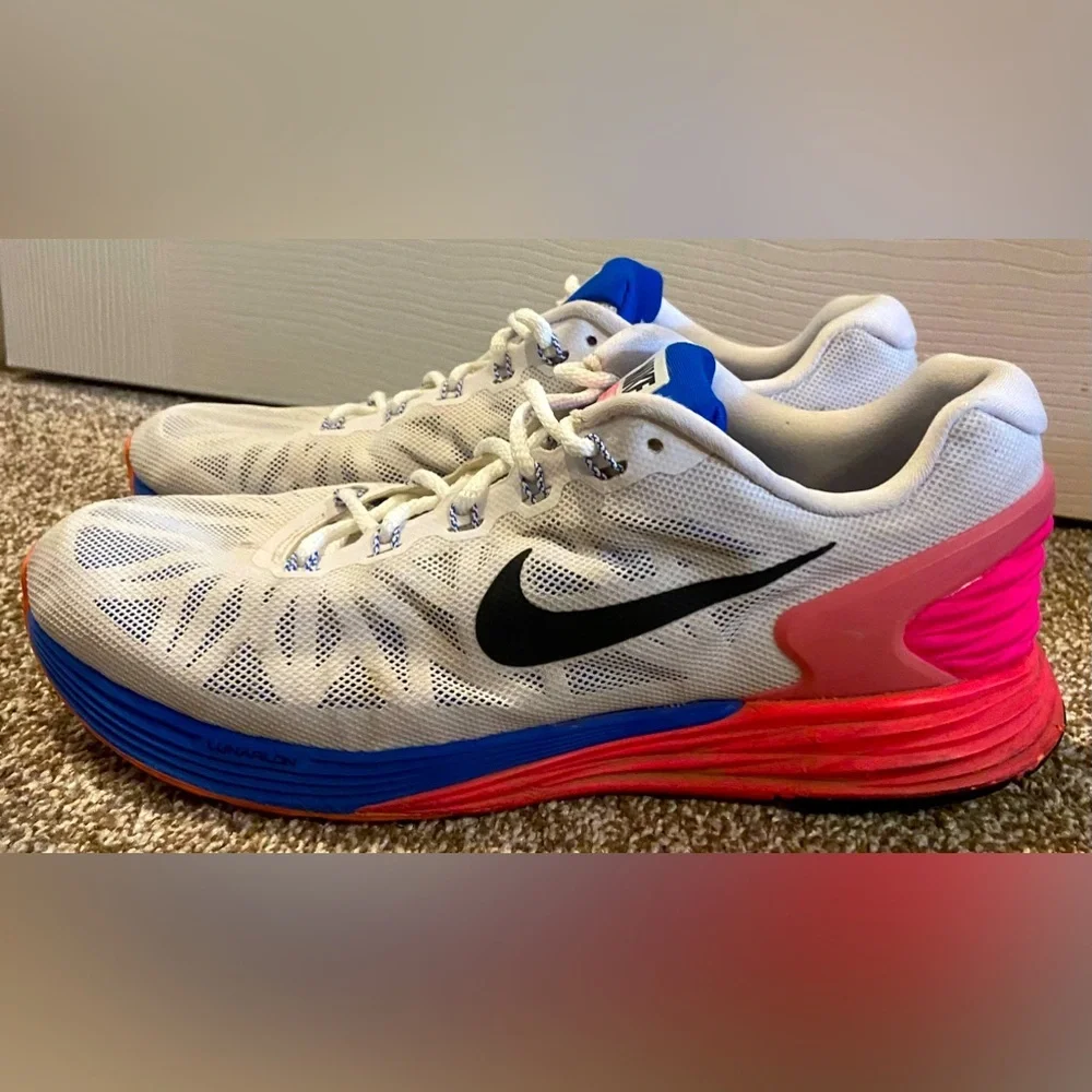 Nike Womens Lunarglide 6 654434-101 White Pink Running Shoes Sneakers Size 9