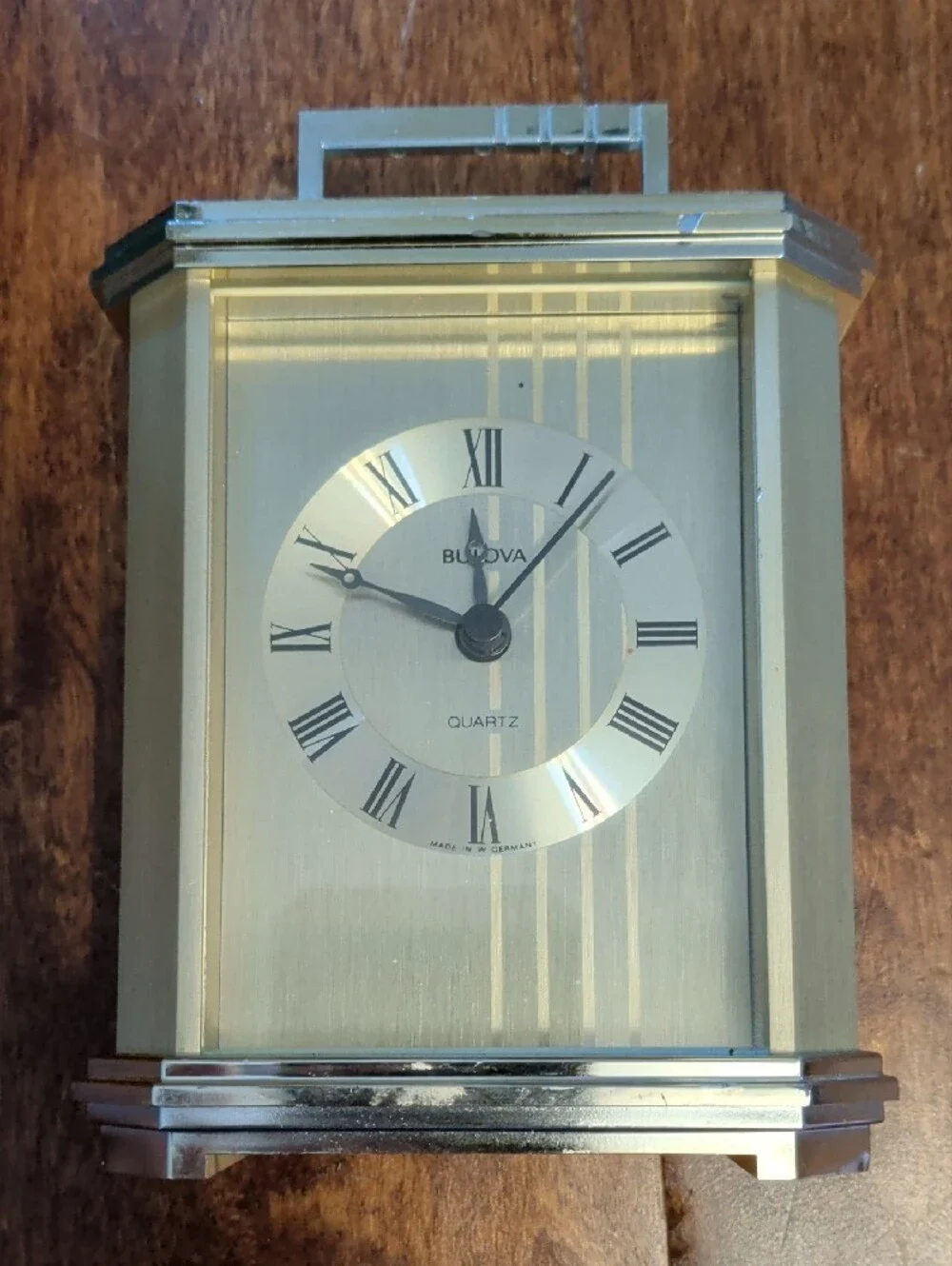 Vintage Bulova Gold Accent Carriage Mantel Clock Made In West Germany