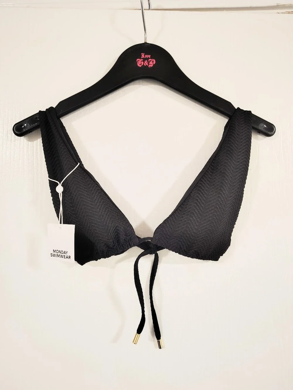 NWT Monday Swimwear The Palm Springs Top Black Chevron Textured Women's Small