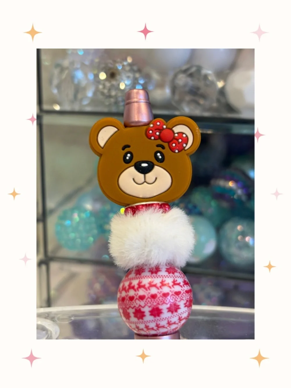 Handmade Winter Bear Beaded Pen