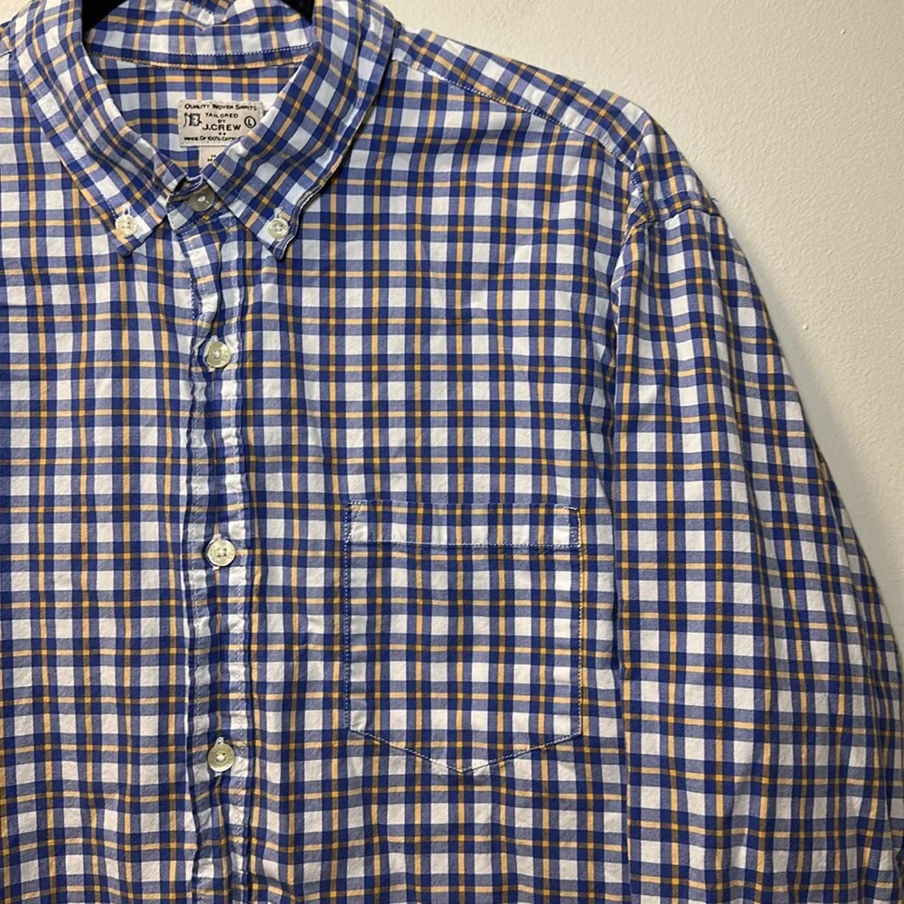 Tailored by J. Crew Men’s Blue/Yellow Plaid Long Sleeve Button Shirt Size L