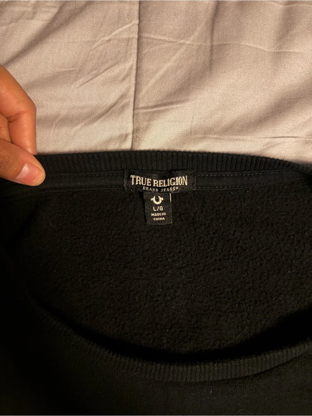 True Religion Black Crewneck Sweater with Red Logo Accent