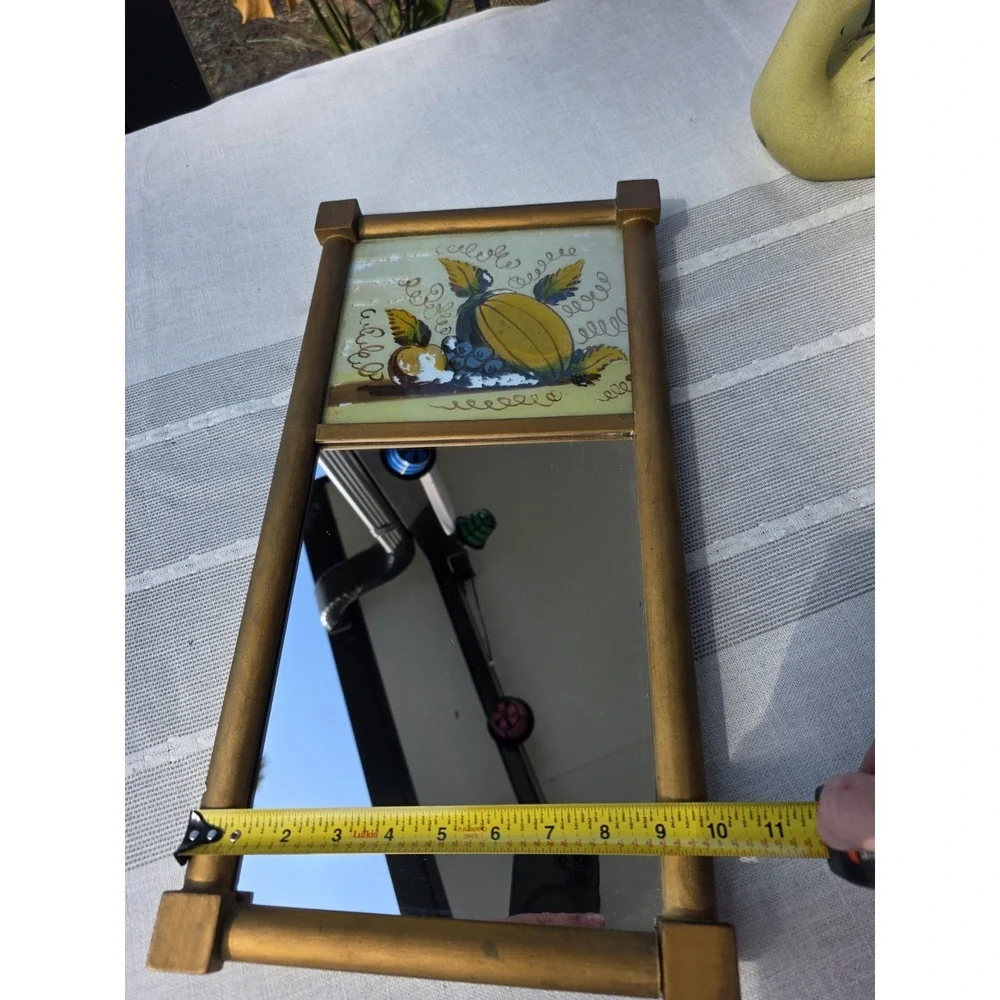 VTG 10x19.5 Gold Wood Wall Mirror‎ Reverse Painted Fruit Rustic Cottage