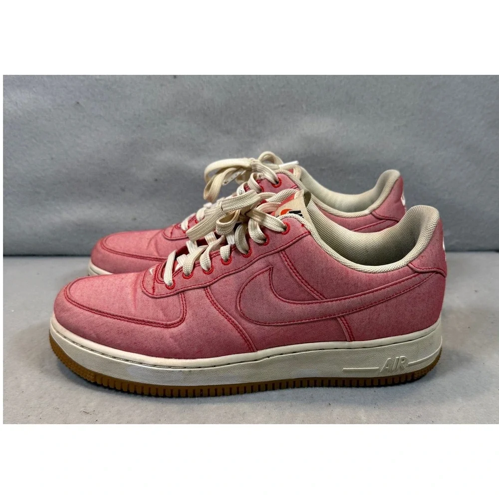 Nike Air Force 1 Low Red Canvas Denim Gum Sole Mens 9 718152-604