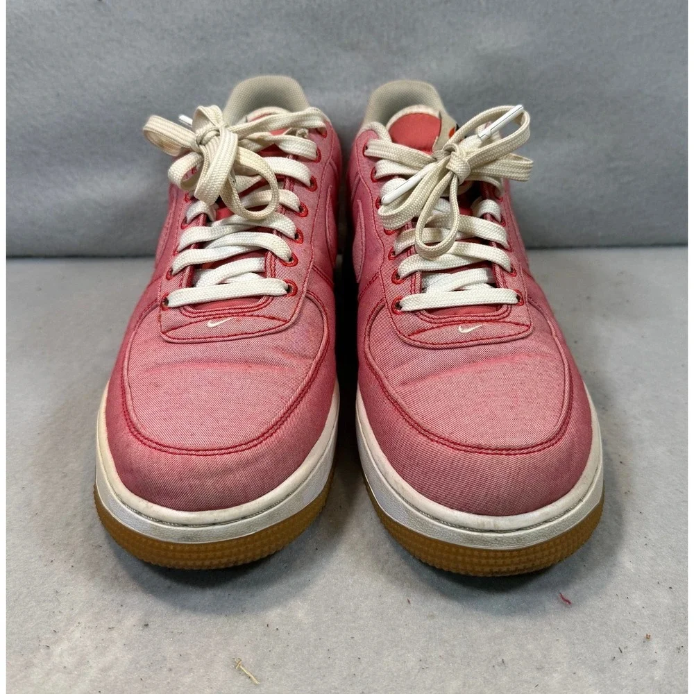 Nike Air Force 1 Low Red Canvas Denim Gum Sole Mens 9 718152-604