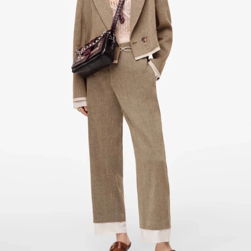 New $129 Zara Campaign Collection Contrast Linen Blend Pants XS 2624/023